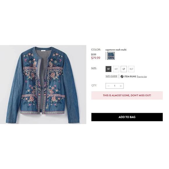 NWT J. Jill Embroidered Indigo Open Front Jacket Floral Blue Women's Size Large - Picture 14 of 14